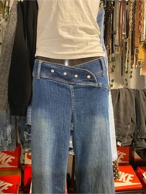Y2K Gasoline Blue Asymmetrical Waist Jeans